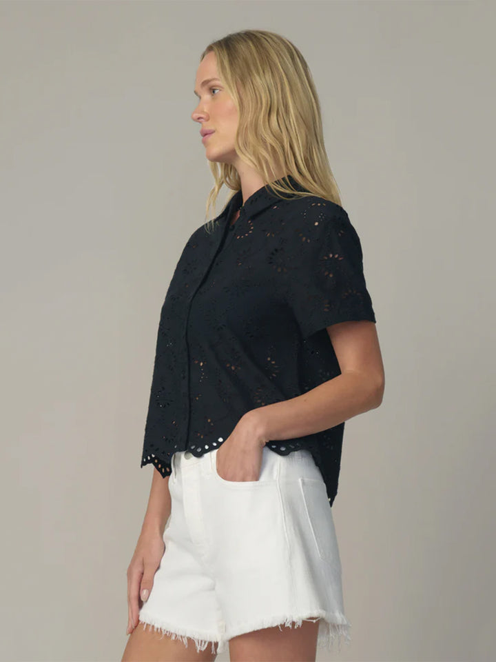 The Eyelet Short Sleeve Shirt in Black