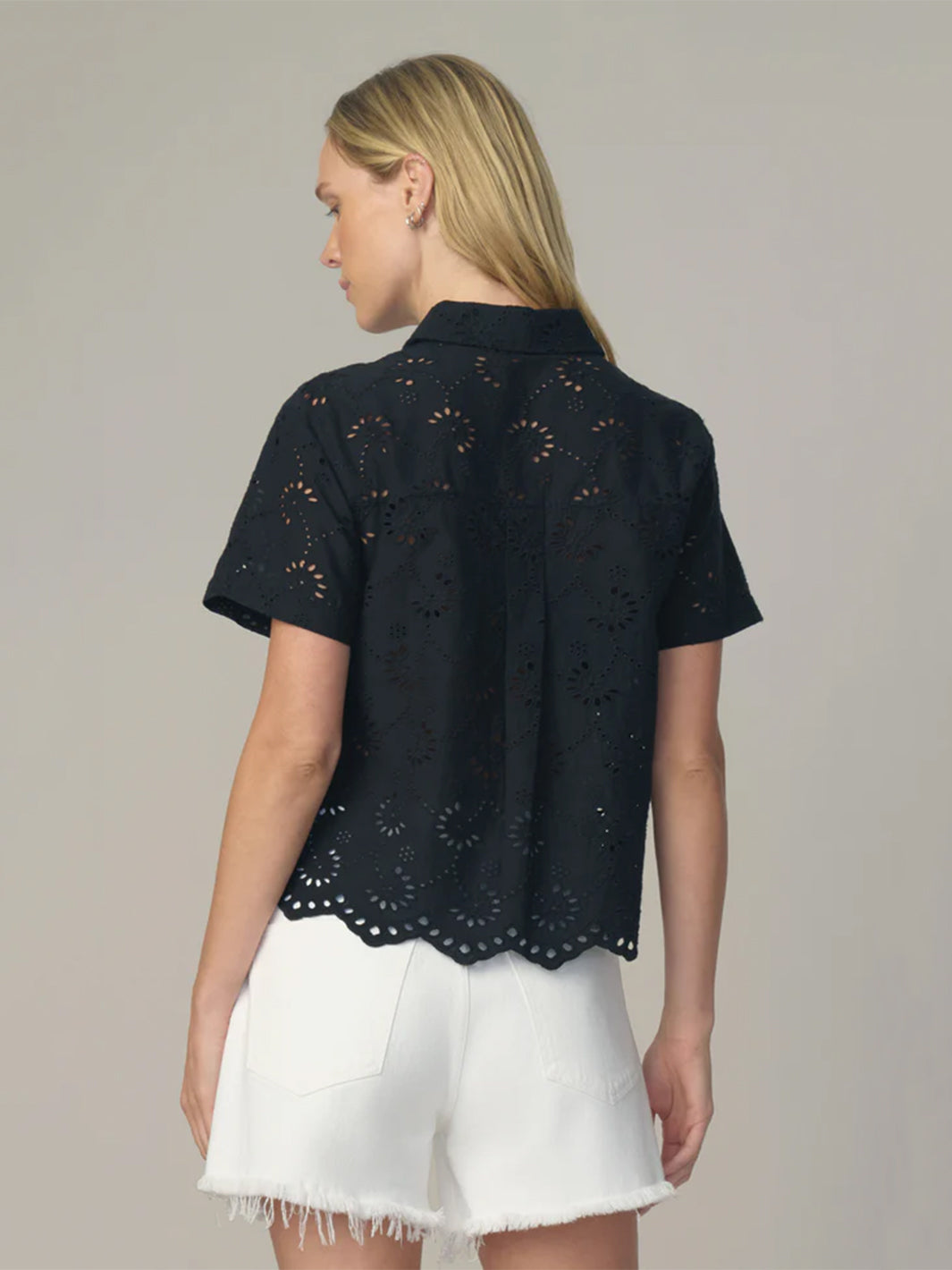 The Eyelet Short Sleeve Shirt in Black