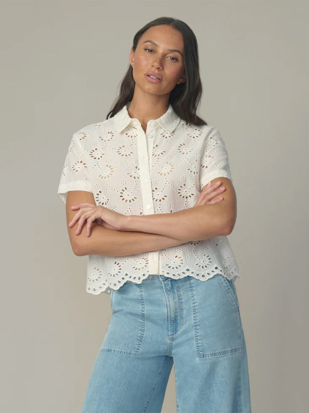 The Eyelet Short Sleeve Shirt in White