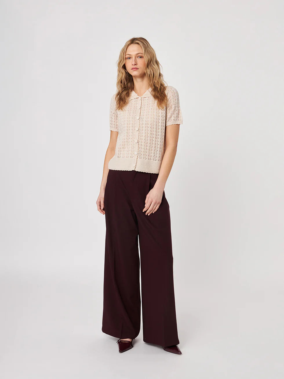 Crew Polo Short Sleeve Sweater in Pearl Blush