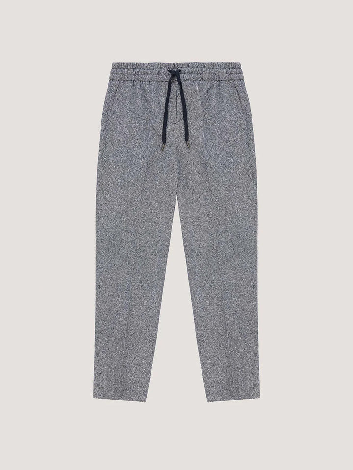 Herringbone Coulisse Chino Trouser in Navy