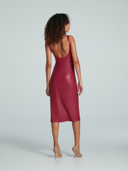 Faux Leather Midi Tank Dress in Raspberry