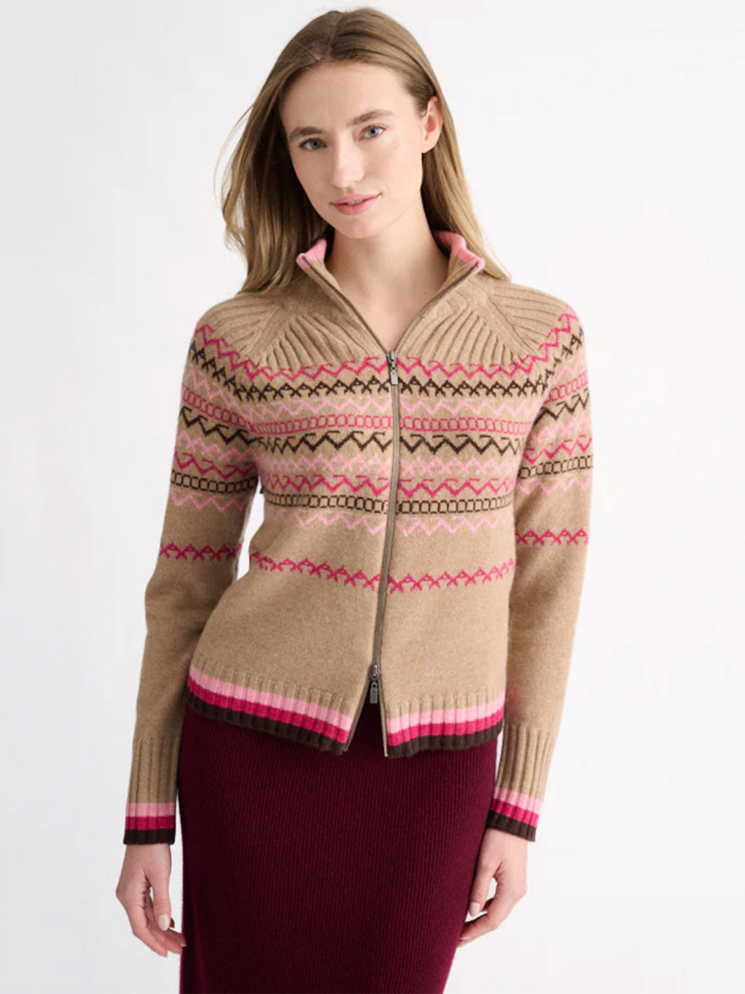 Fairisle Zip Mock Cardigan in Scotch Multi