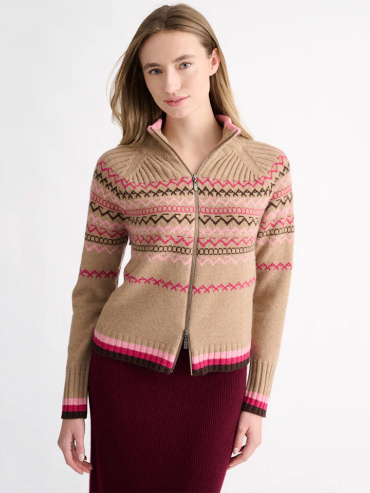 Fairisle Zip Mock Cardigan in Scotch Multi