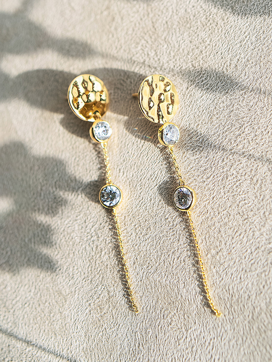 Fallon Drop Earrings in Hammered Gold Cubic Zirconia