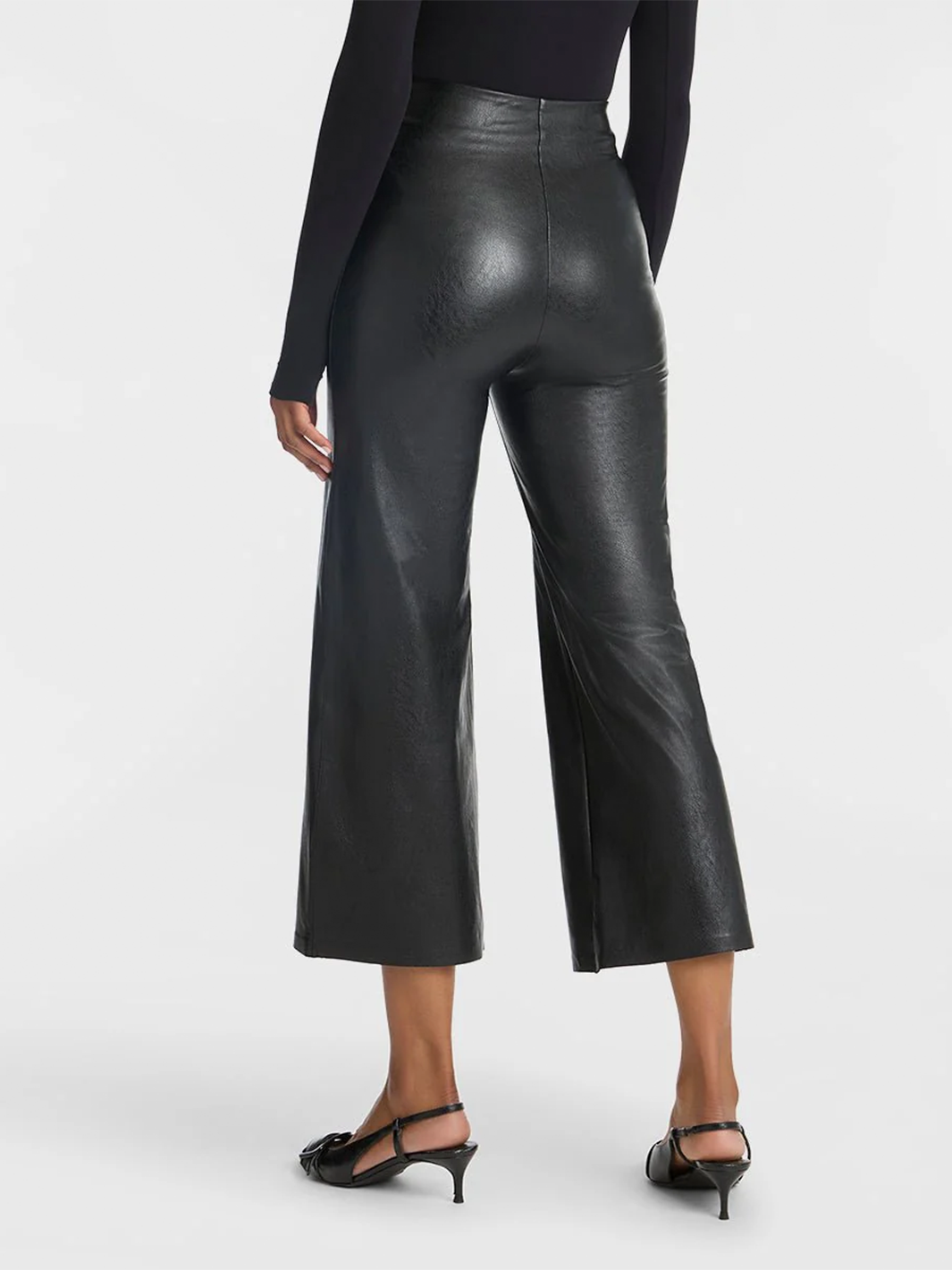 Faux Leather Cropped Wide Leg Pant in Black