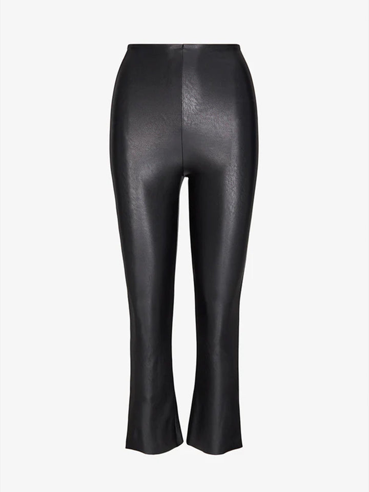 Faux Leather Crop Flare in Black