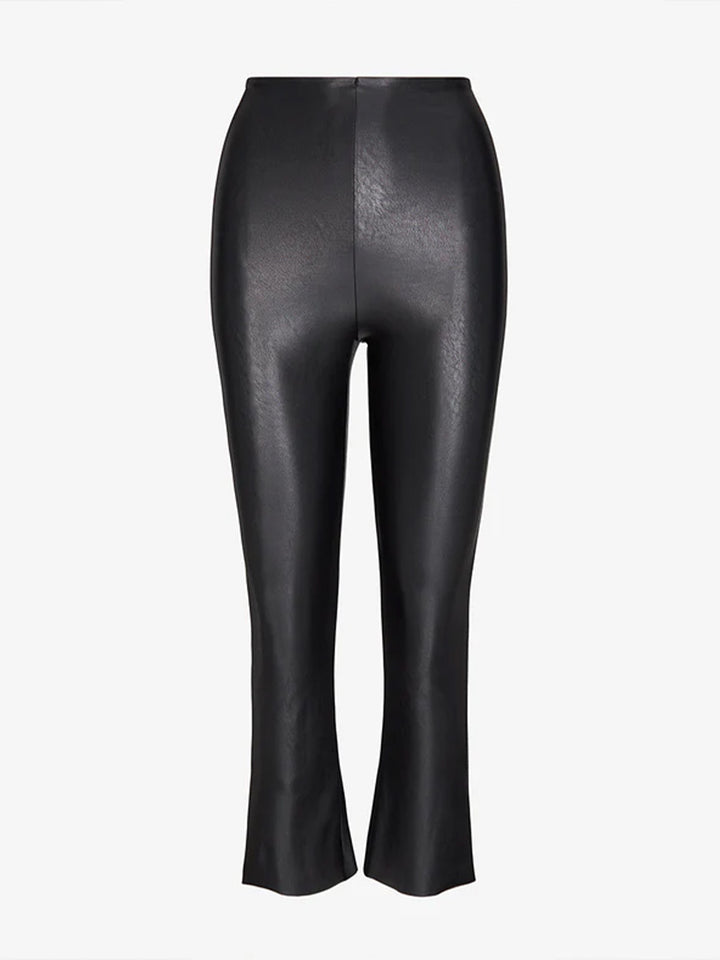 Faux Leather Cropped Flare in Black