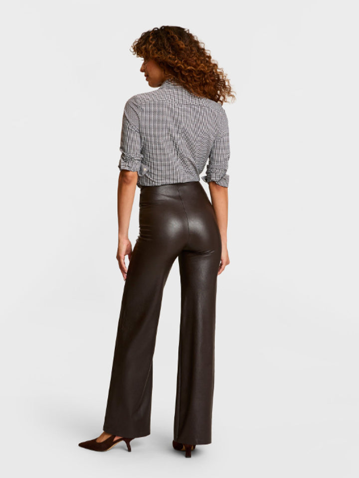 Faux Leather Wide Leg Pant in Black
