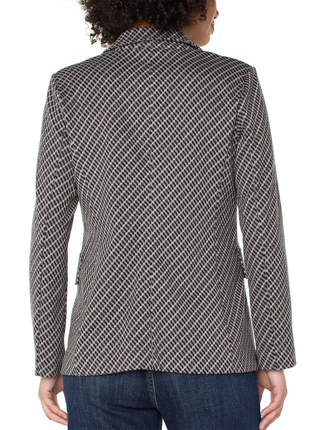 Faux Double Breasted Blazer in Navy Toffee Mider Check