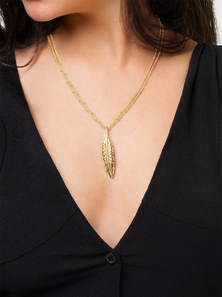 Feather Large Pendant Necklace, Gold