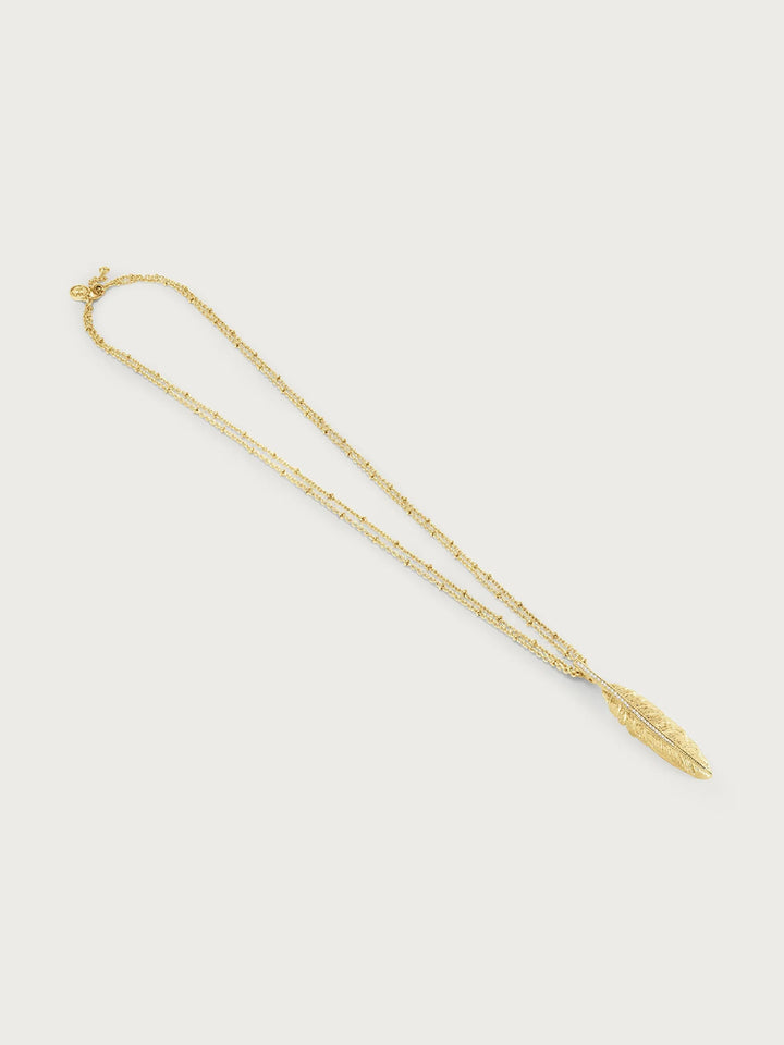 Feather Large Pendant Necklace, Gold