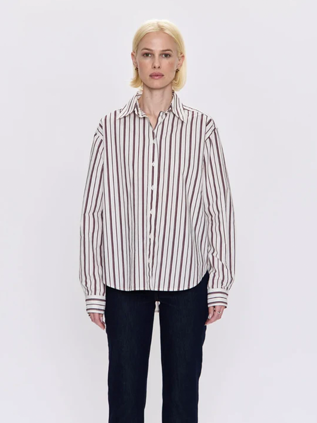 Finlay Oversized Button Down in Claret Stripe