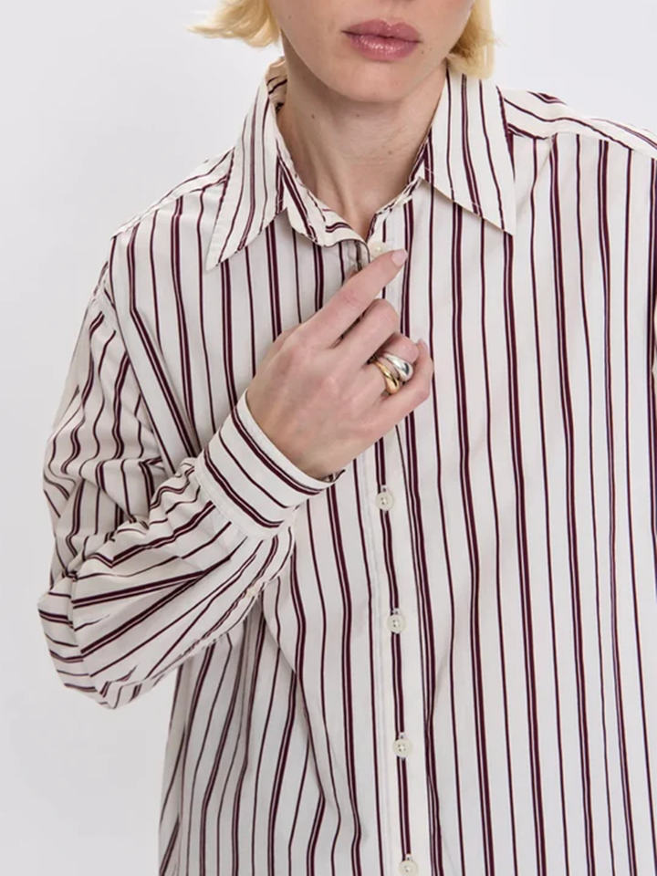Finlay Oversized Button Down in Claret Stripe