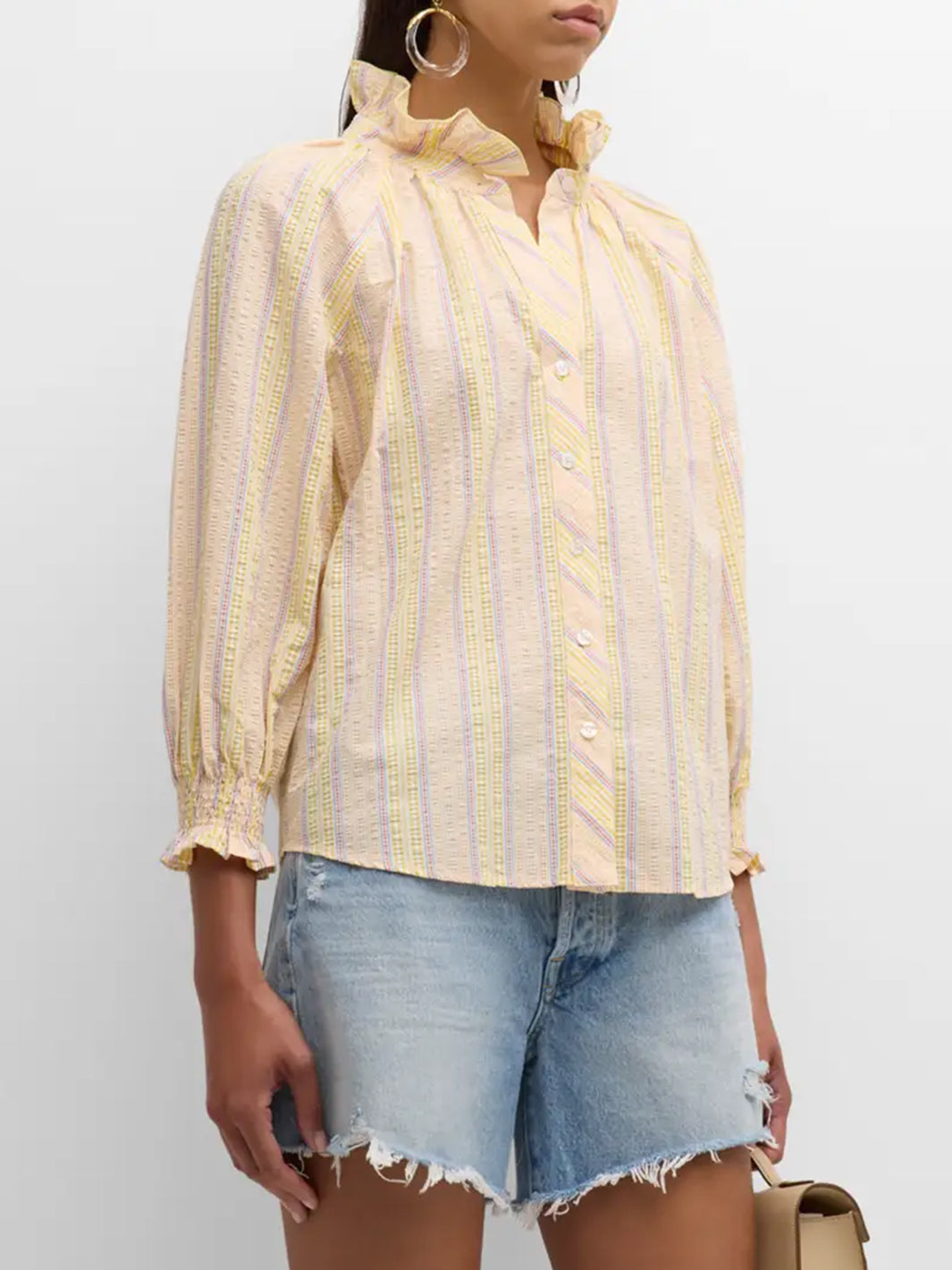 Fiona Cotton Shirt in White and Blue Stripe