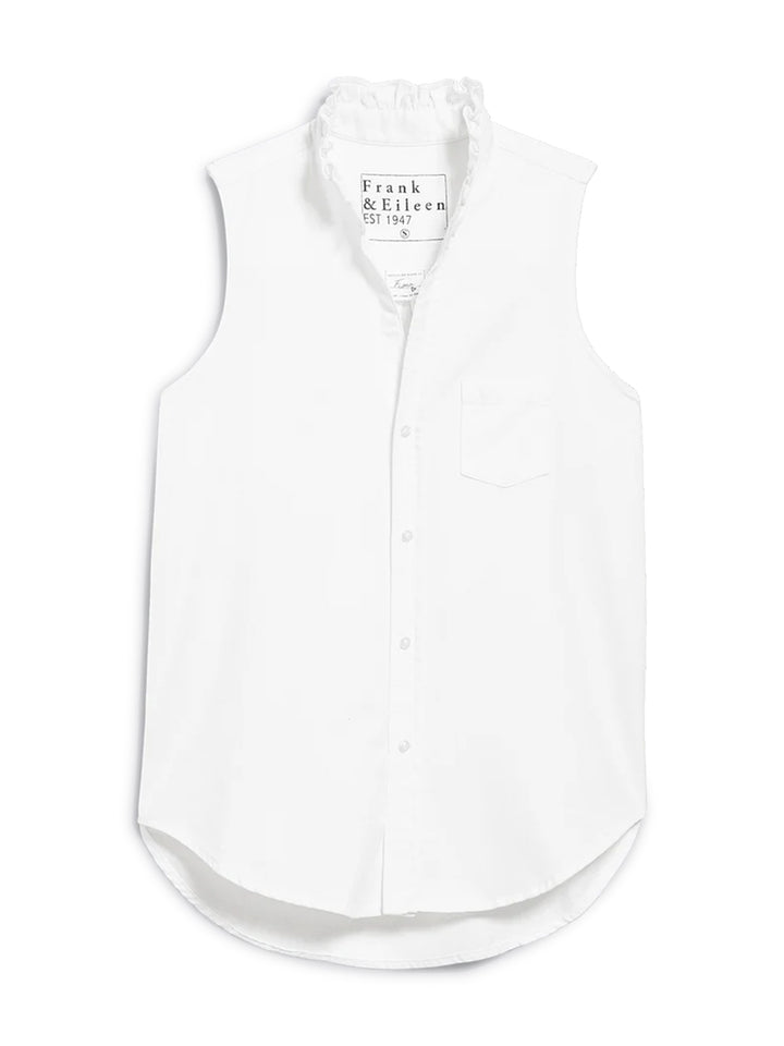 Fiona Ruffle Collar Sleeveless Button-Up in White