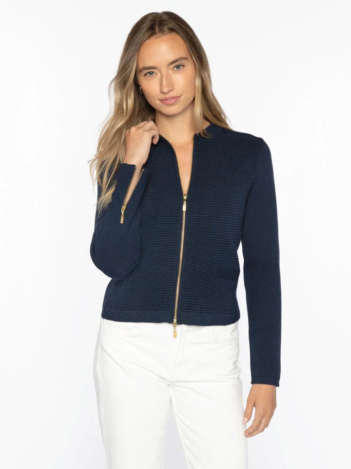 Fitted Zip Cardigan in Navy