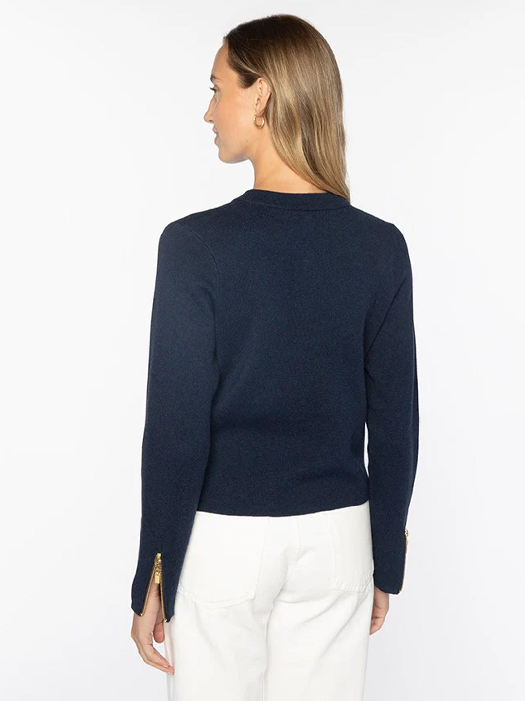 Fitted Zip Cardigan in Navy