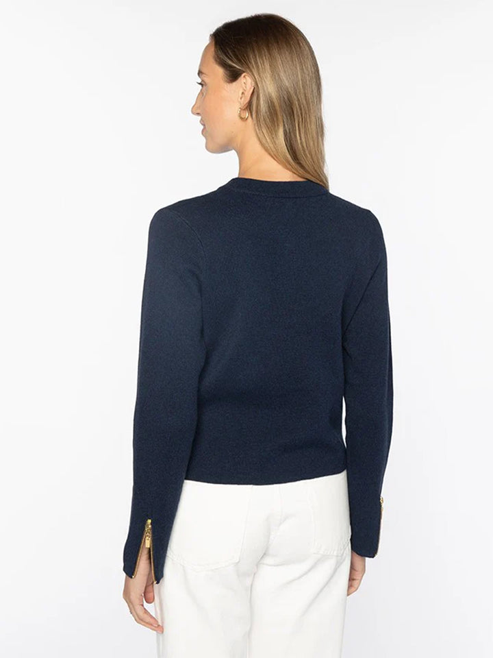 Fitted Zip Cardigan in Navy