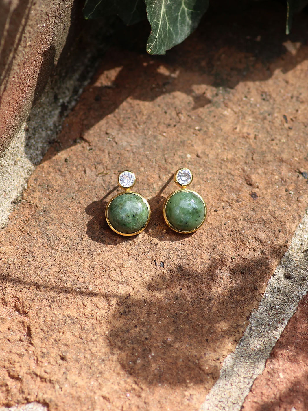 Floating Gem Stud Earrings in Nephrite Jade