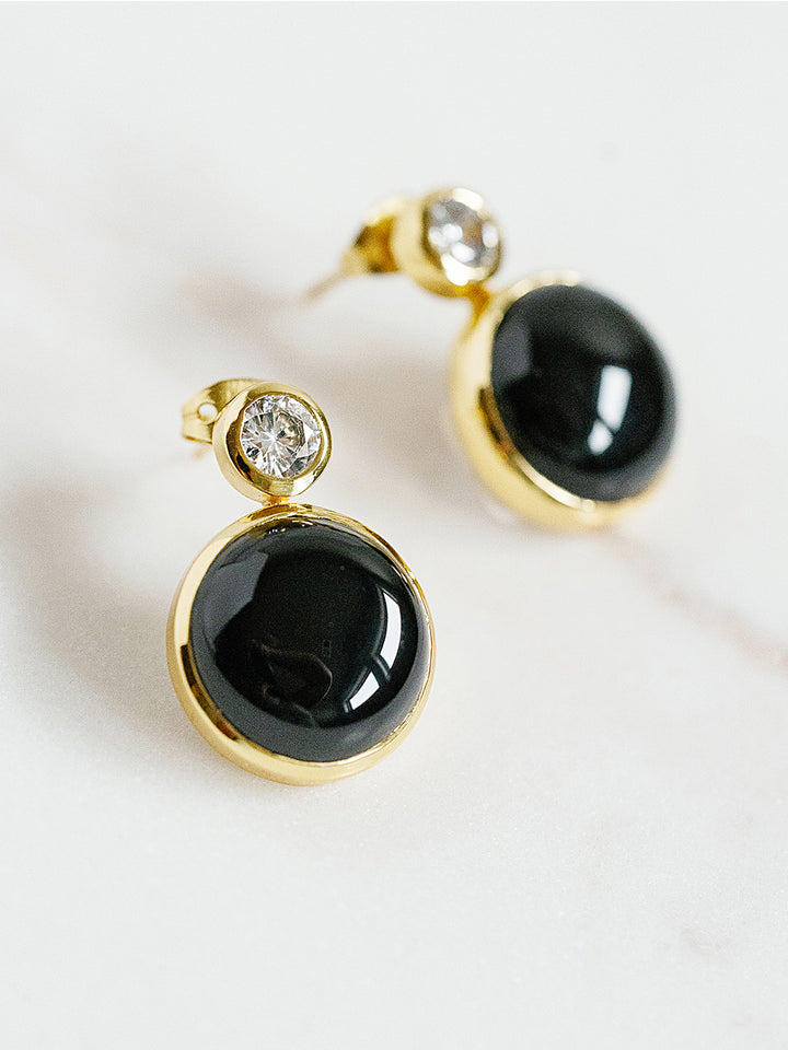 Floating Gem Stud Earrings in Black Onyx