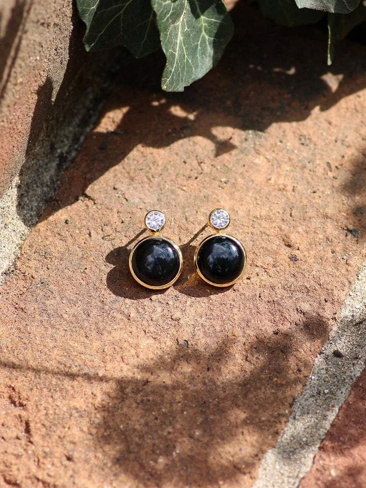 Floating Gem Stud Earrings in Black Onyx