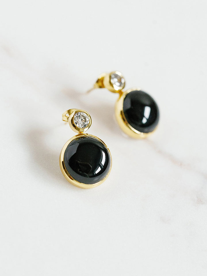 Floating Gem Stud Earrings in Black Onyx