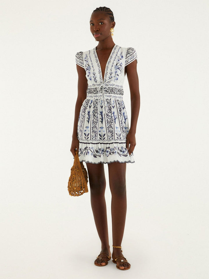 Flowers Arch Ruffled Mini Dress in Off-White