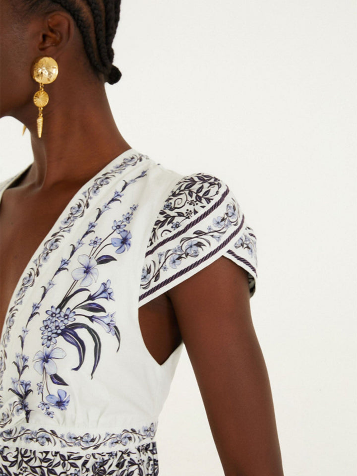 Flowers Arch Ruffled Mini Dress in Off-White