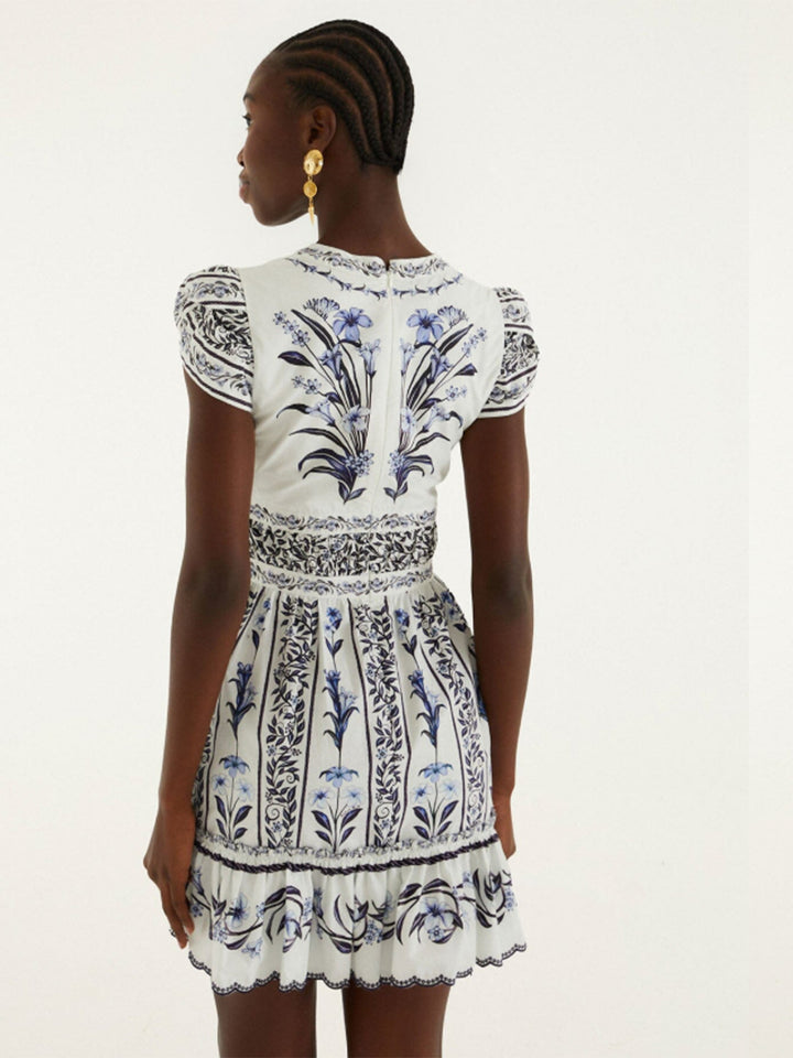 Flowers Arch Ruffled Mini Dress in Off-White