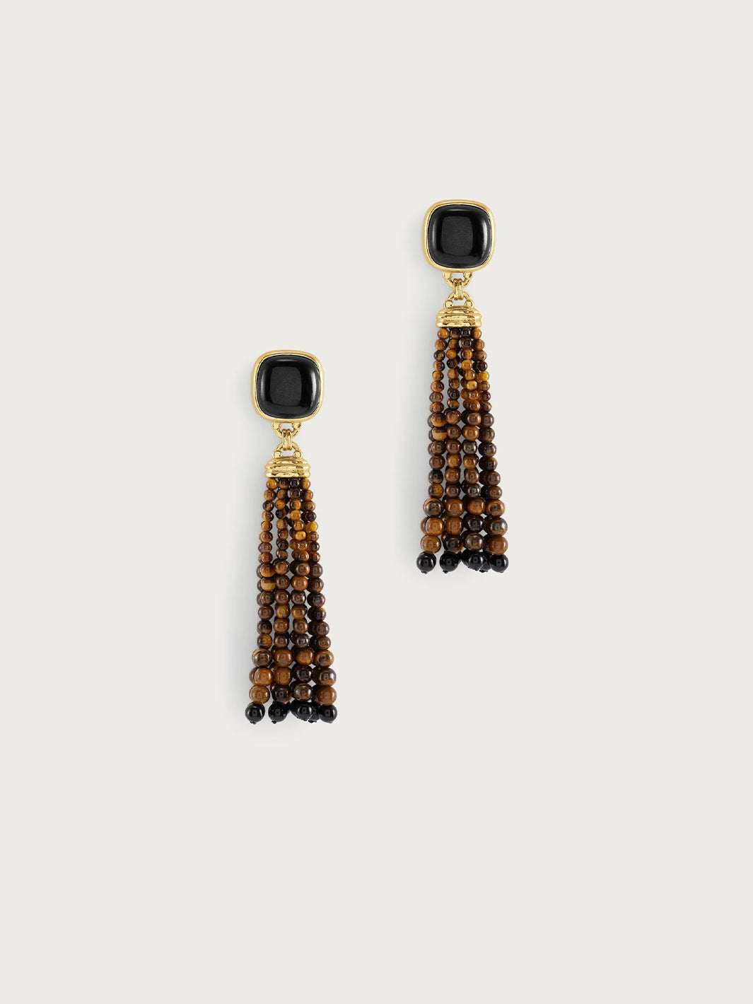 Forza Tassel Earring, Tigers Eye and Black Onyx