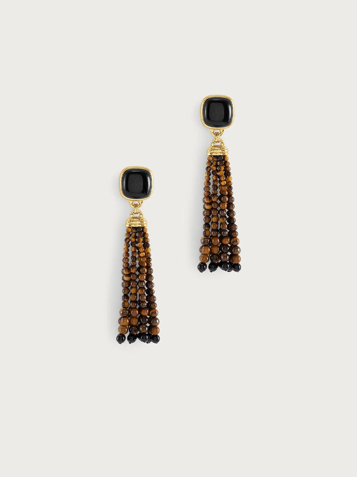Forza Tassel Earring, Tigers Eye and Black Onyx