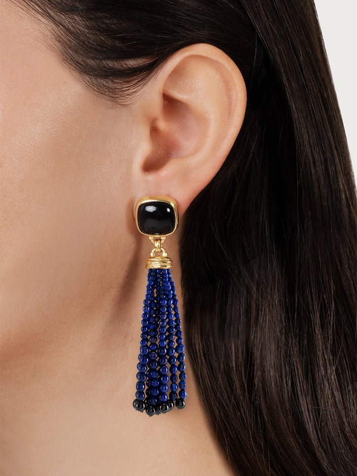 Forza Tassle Earrings in Lapis and Black Onyx