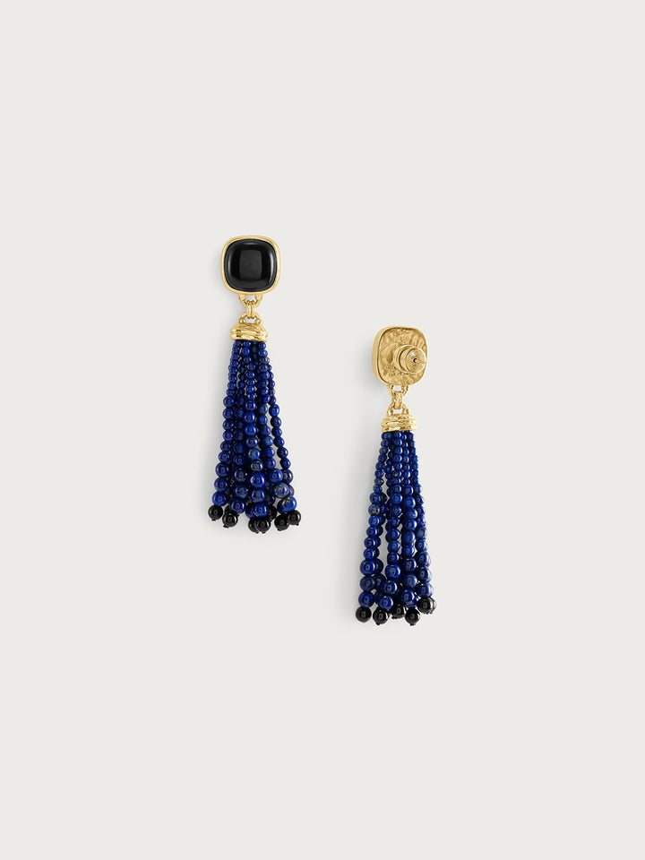 Forza Tassle Earrings in Lapis and Black Onyx