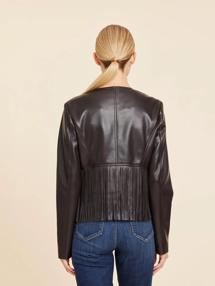 Faux Leather Fringe Jacket in Dark Brown