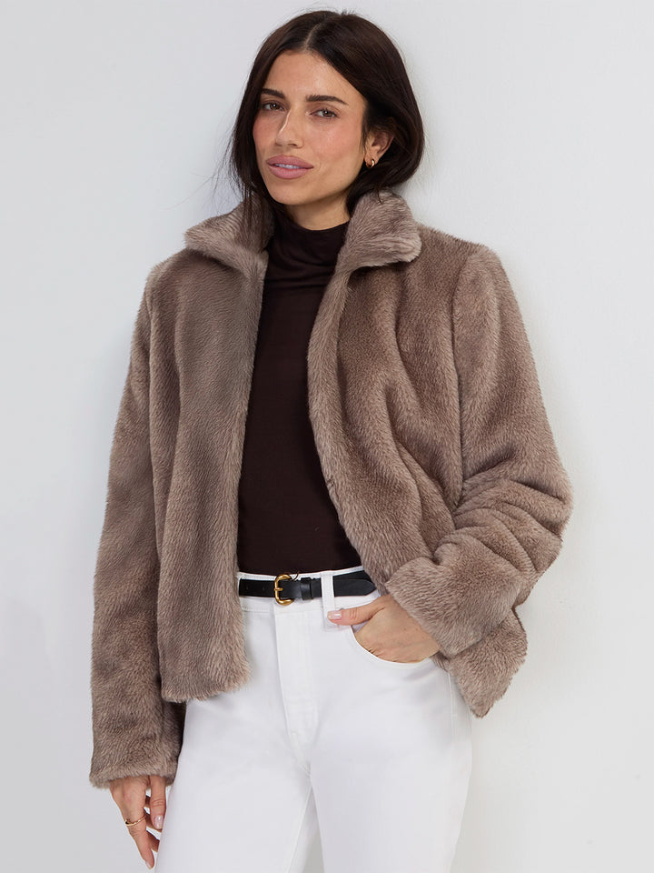 Collared Faux Fur Jacket in Mink