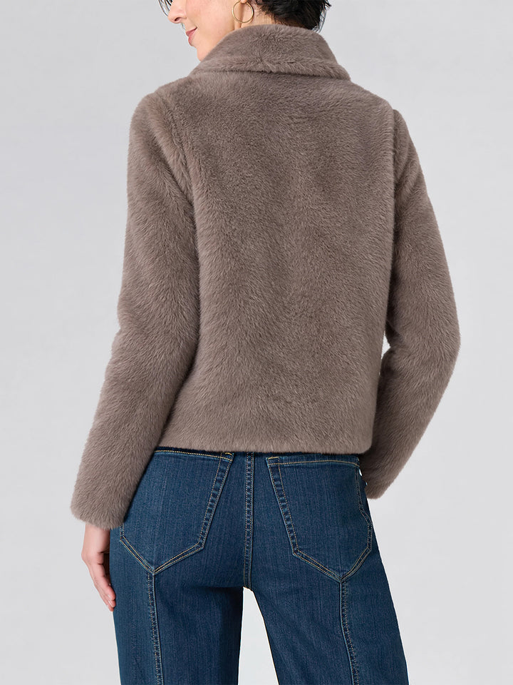 Collared Faux Fur Jacket in Mink