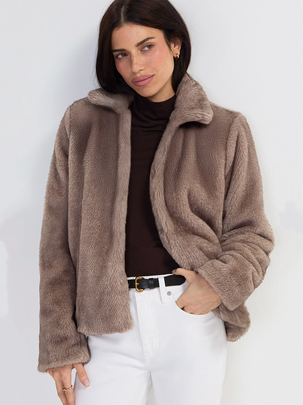 Collared Faux Fur Jacket in Mink