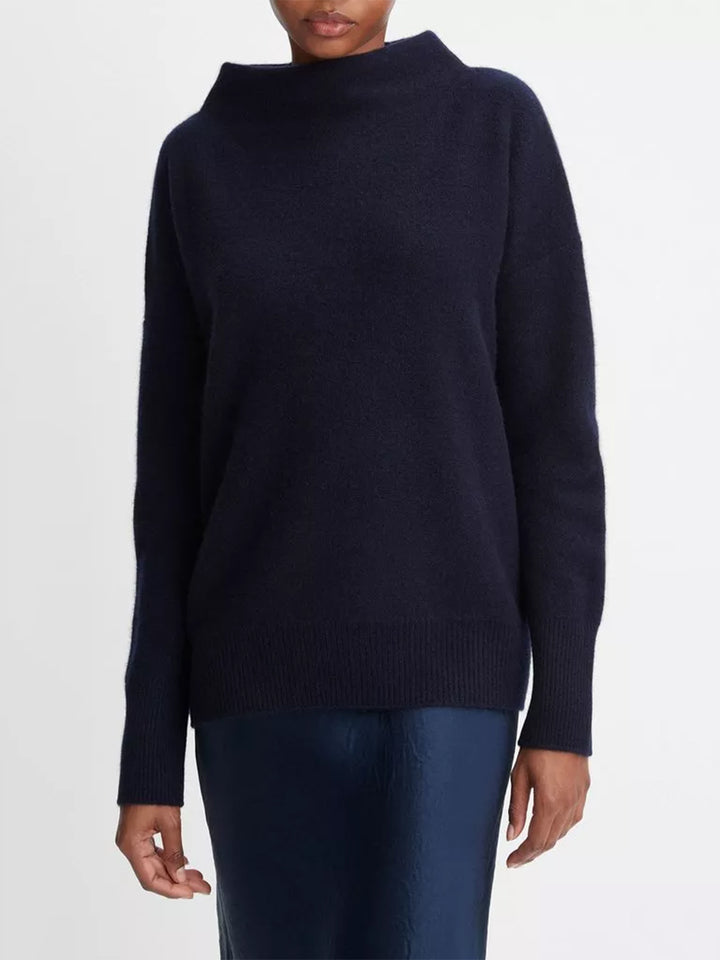 Plush Cashmere Funnel-Neck Sweater in Coastal Blue