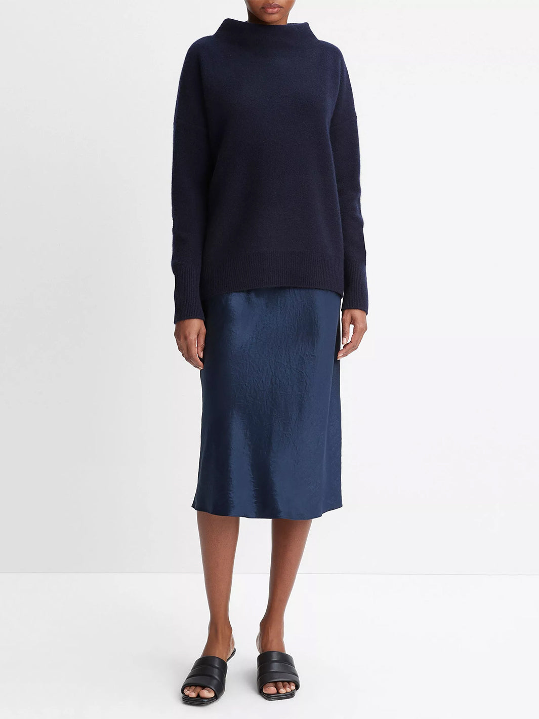 Plush Cashmere Funnel-Neck Sweater in Coastal Blue