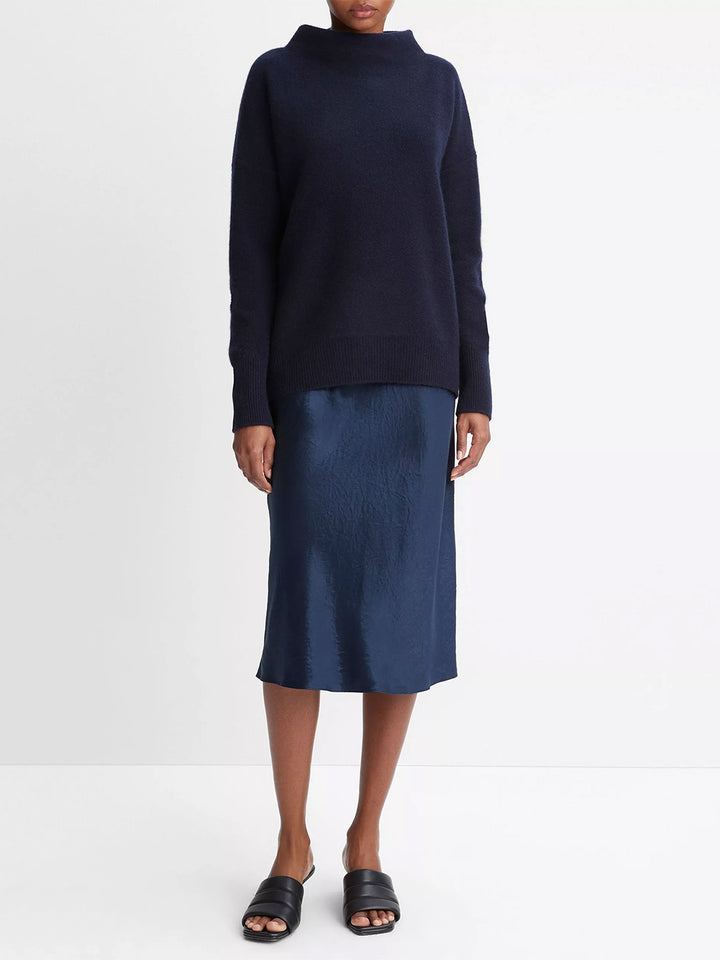 Plush Cashmere Funnel-Neck Sweater in Coastal Blue