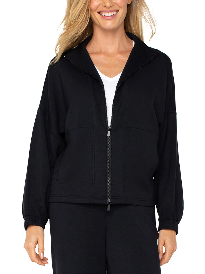 Zip Up Funnel Neck Jacket in Black