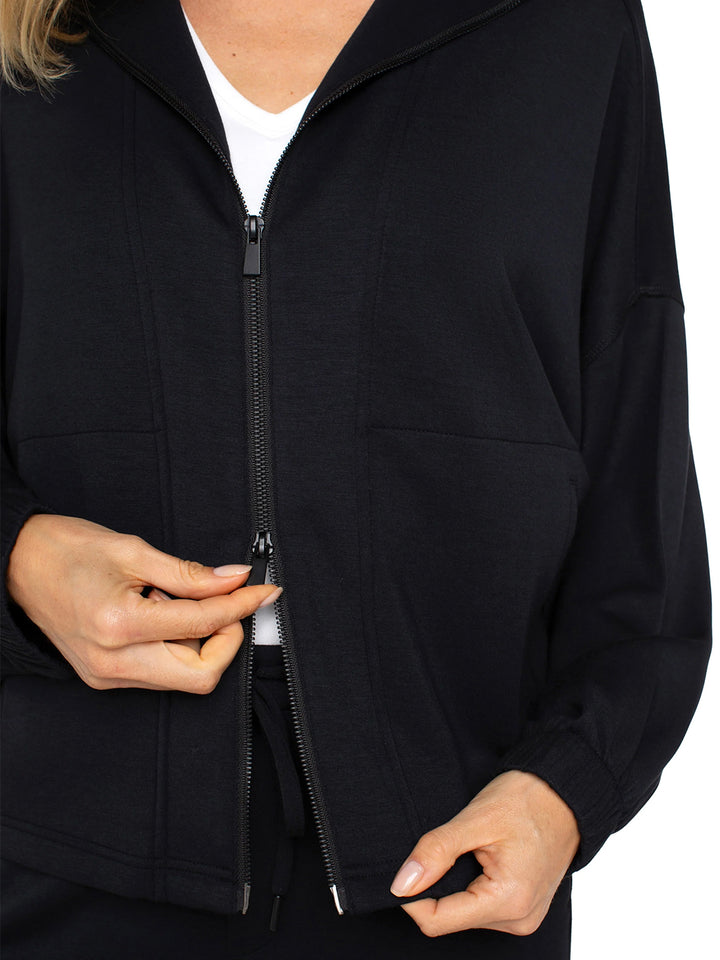 Zip Up Funnel Neck Jacket in Black