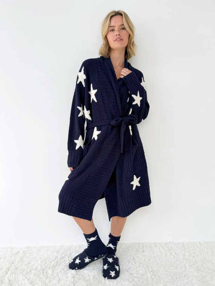 Pomona Fuzzy Yarn Robe in Navy Oat Stars