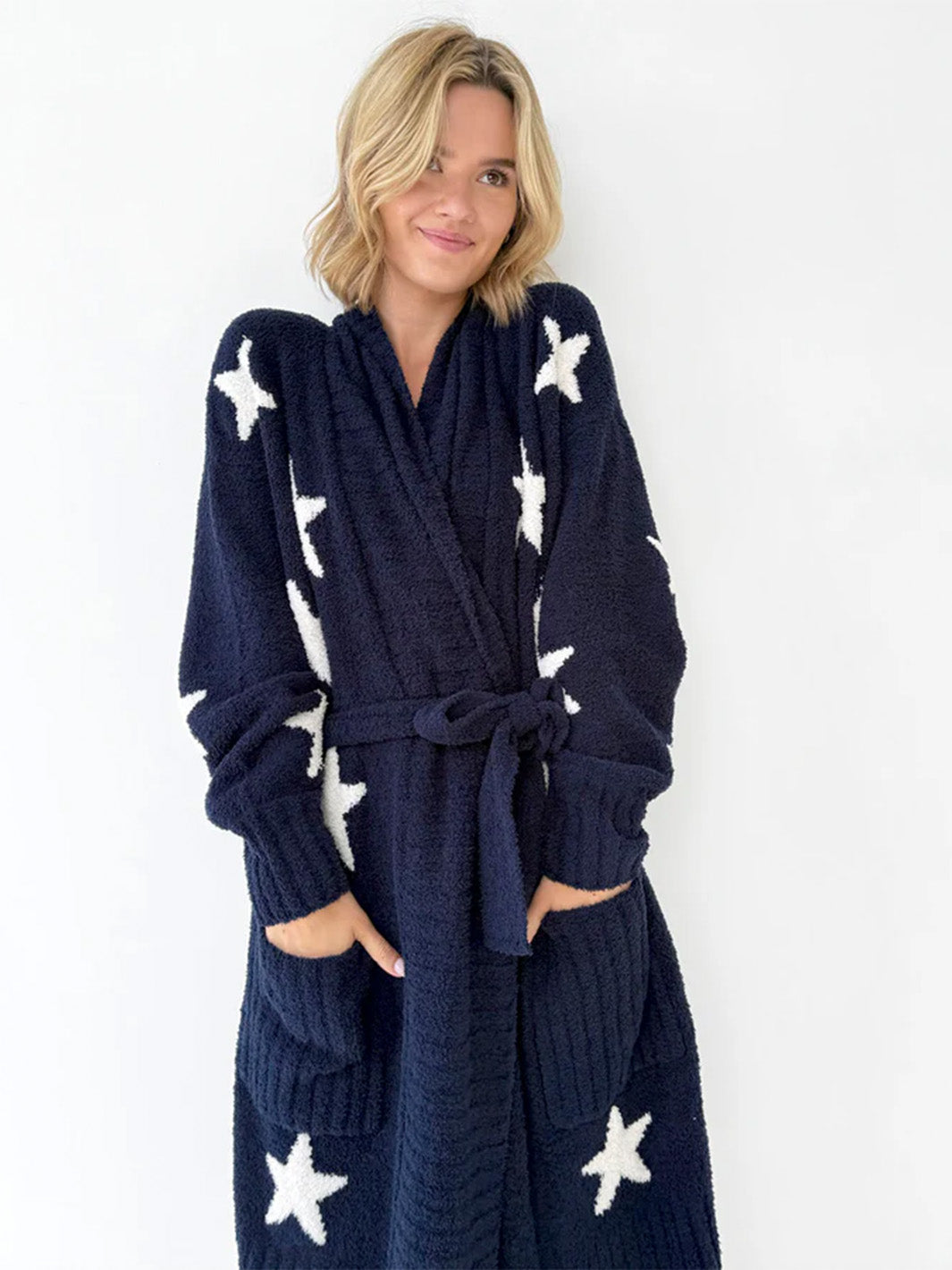 Pomona Fuzzy Yarn Robe in Navy Oat Stars