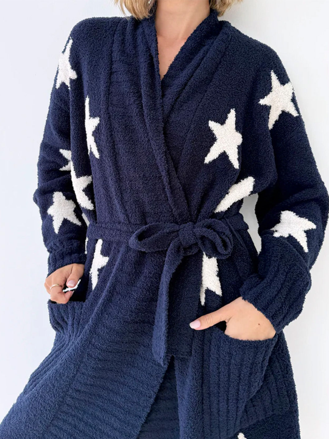 Pomona Fuzzy Yarn Robe in Navy Oat Stars
