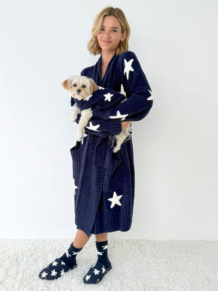 Pomona Fuzzy Yarn Robe in Navy Oat Stars