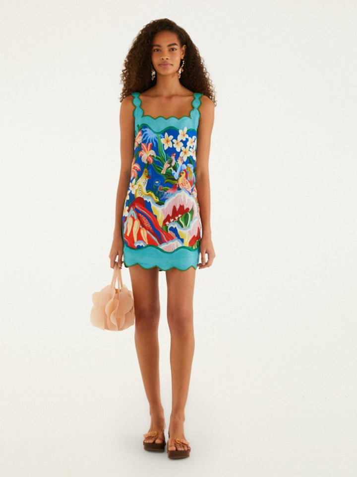 Garden Of Life Scarf Scallop Mini Dress in Multicolor
