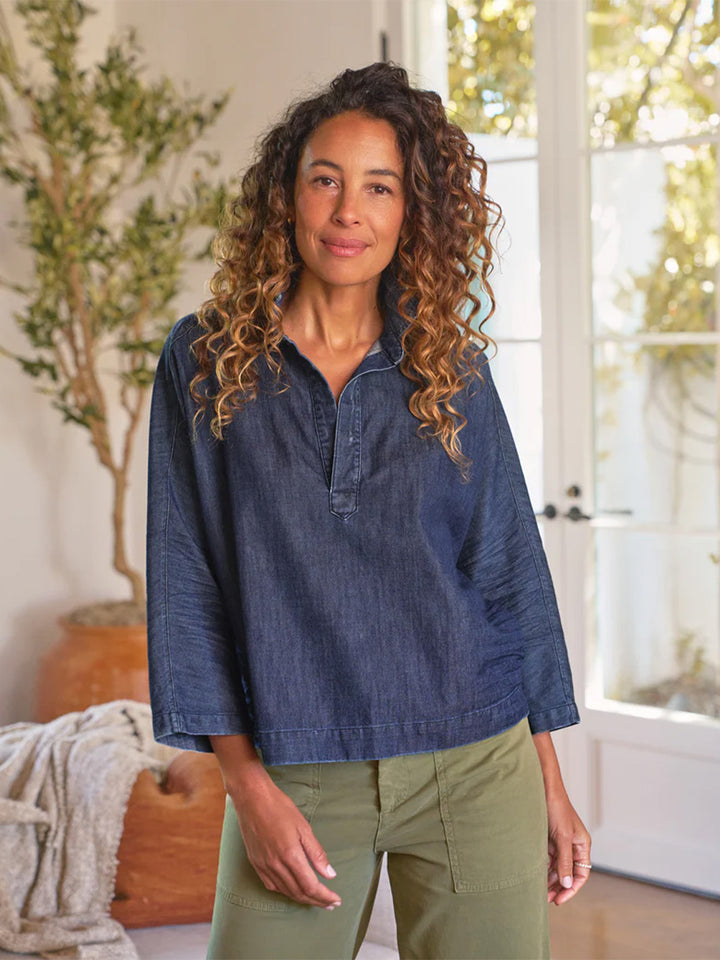 Gabi Popover Shirt in Vintage Dark Indigo Wash