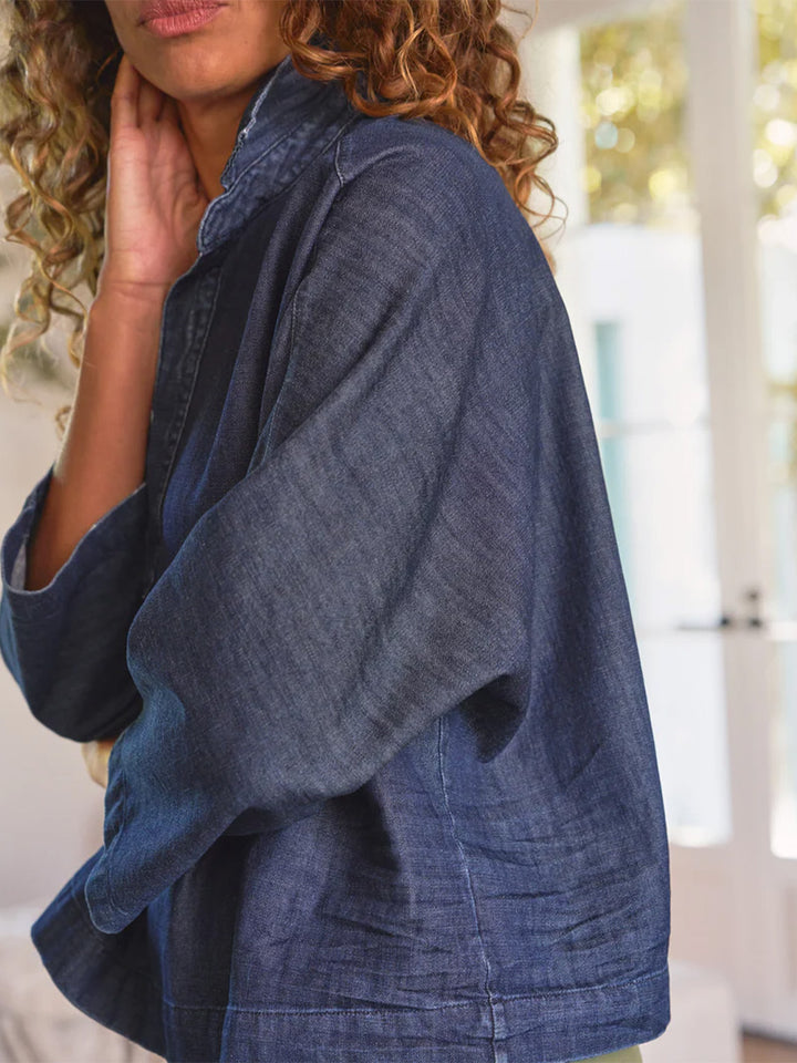 Gabi Popover Shirt in Vintage Dark Indigo Wash